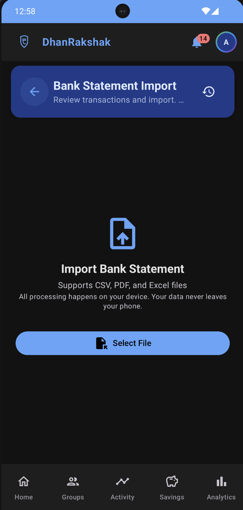 Secure Bank Statement Import screenshot