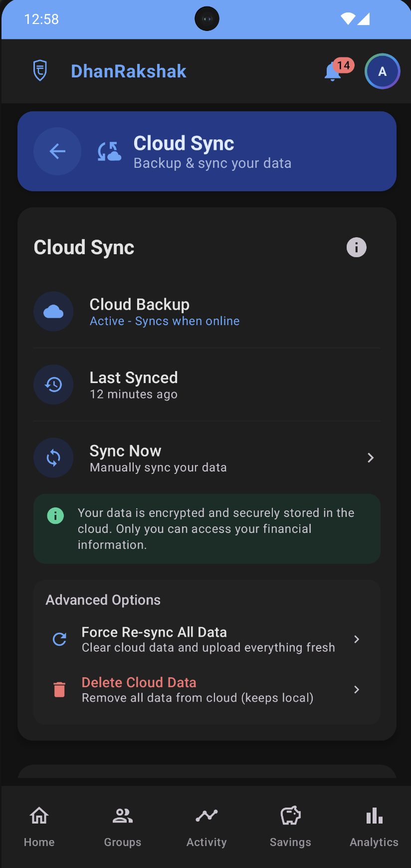 Optional Cloud Sync & Backup screenshot