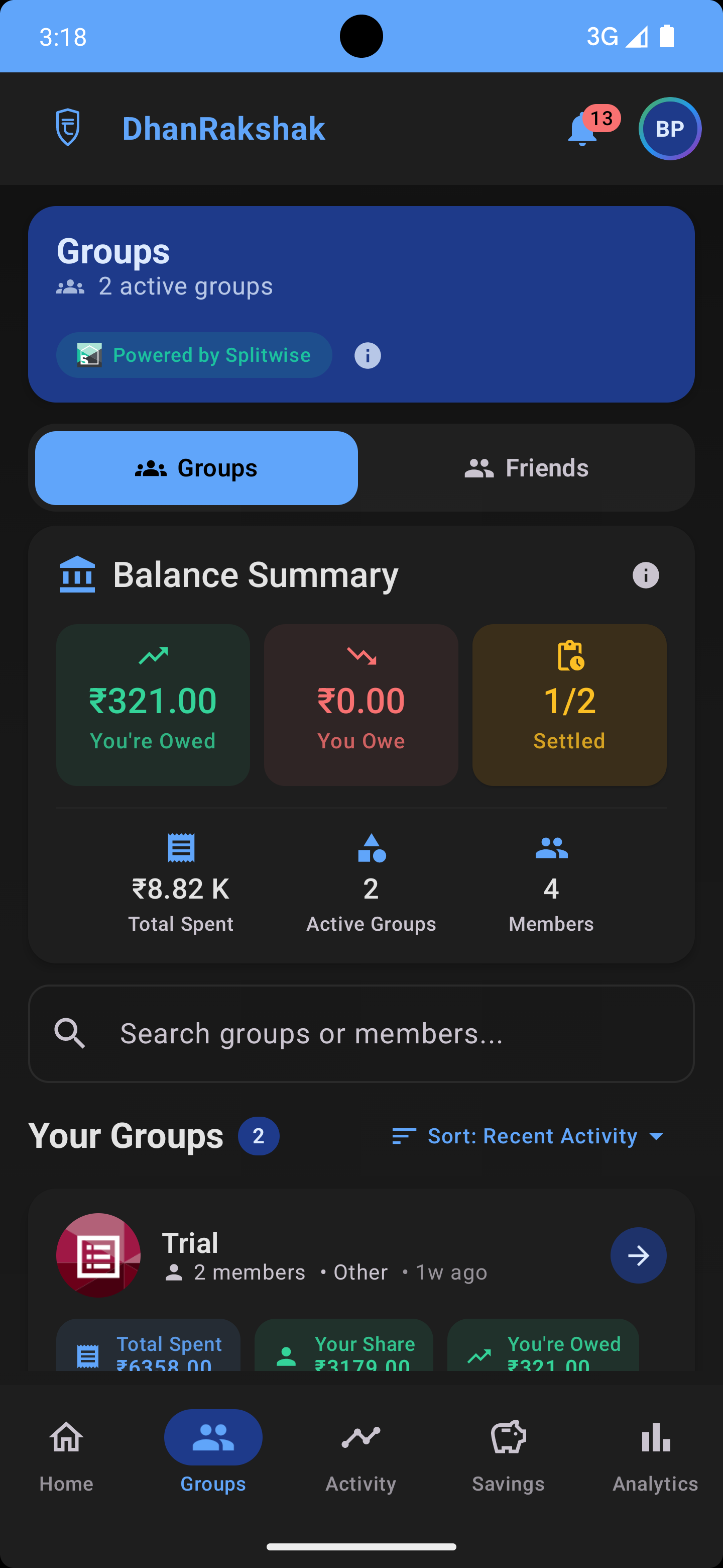 DhanRakshak Groups - Dark Mode
