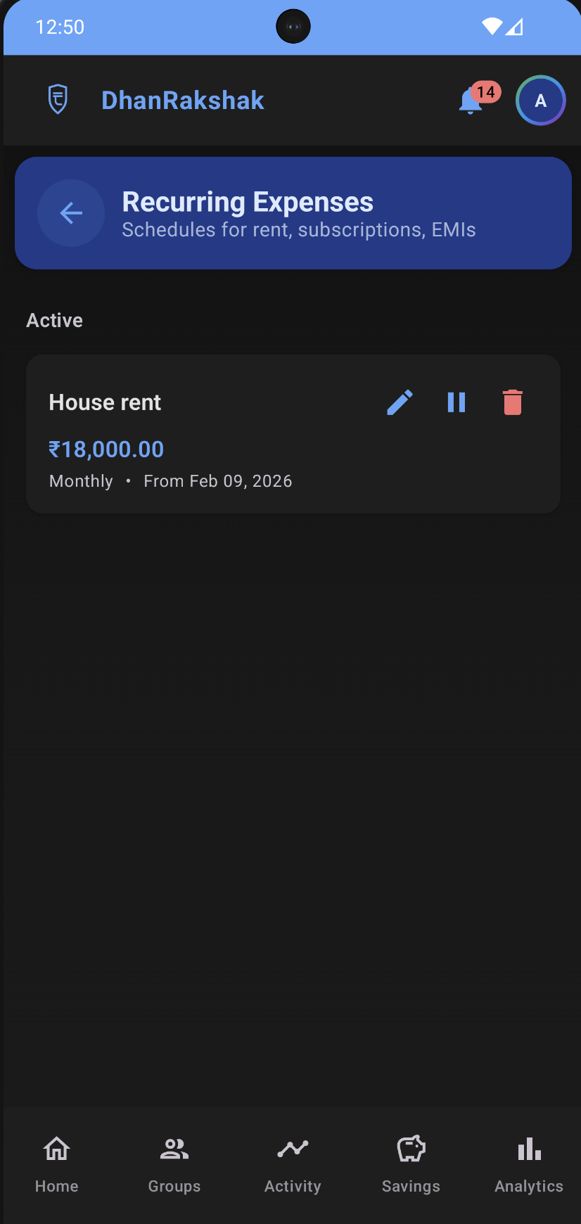Recurring Expense Management screenshot